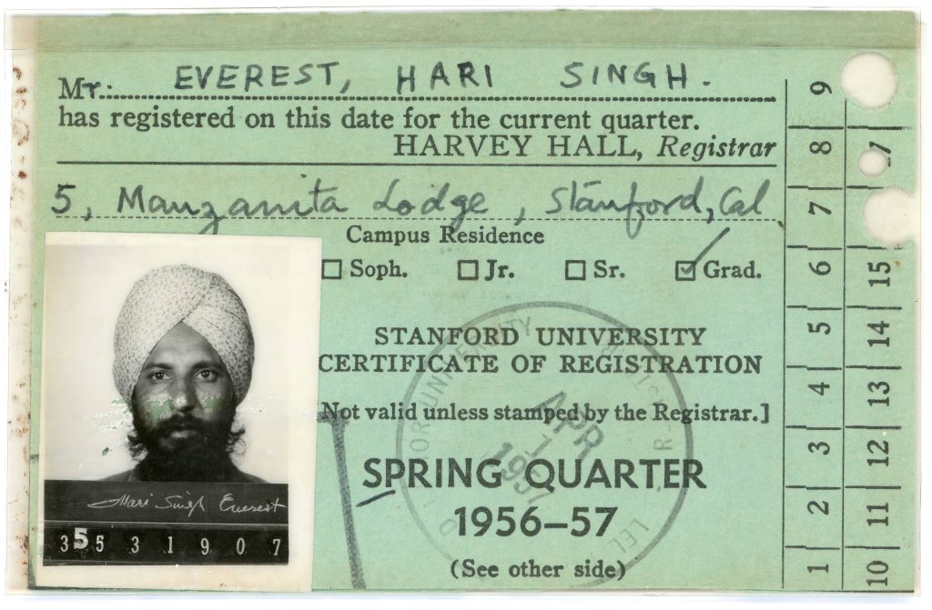Stanford University ID Card, Palo Alto, CA, Spring 1957. Courtesy of the Everest Family.