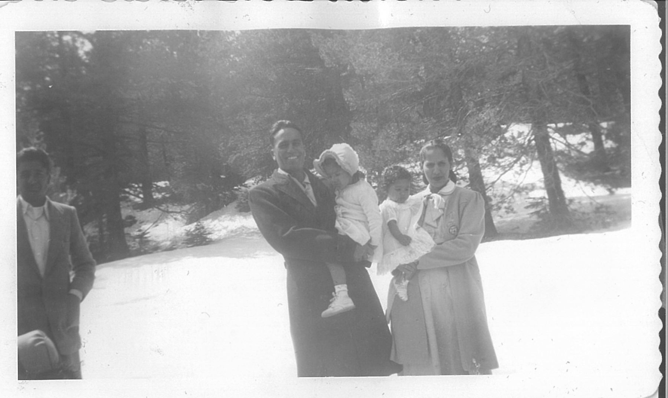Tumber Family with Asian-Indian Students, Lake Tahoe, Winter 1955