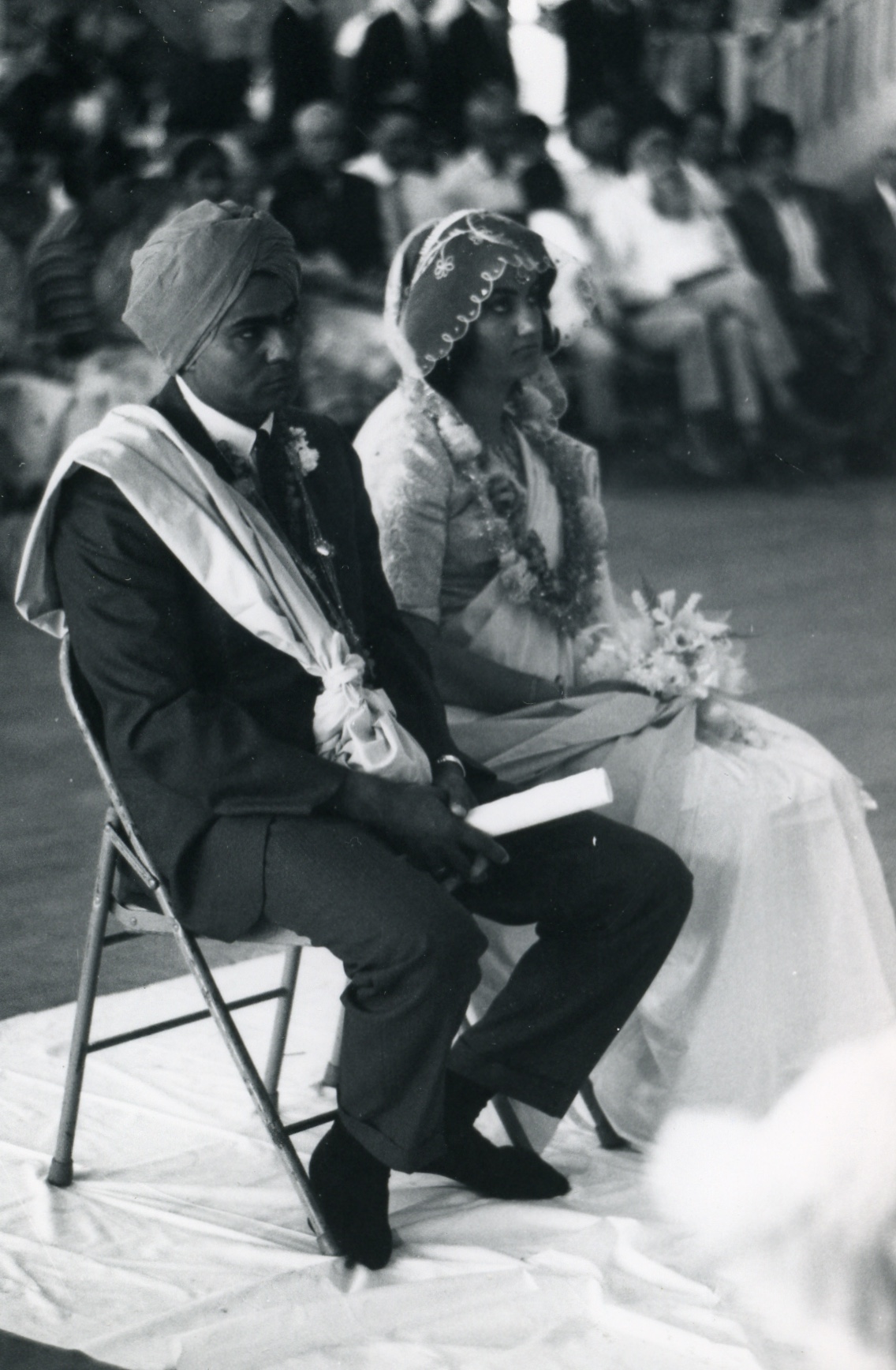 Didar Singh Bains and Santi Poonian Wedding, Marysville Hall, June 21, 1964, Marysville, CA. Courtesy of the Bains Family and the Punjabi American Heritage Society.