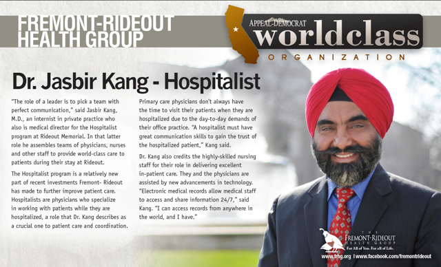 Dr Jasbir Singh Kang, Fremont-Rideout Health Group, Yuba City, CA. Courtesy of the Kang Family.