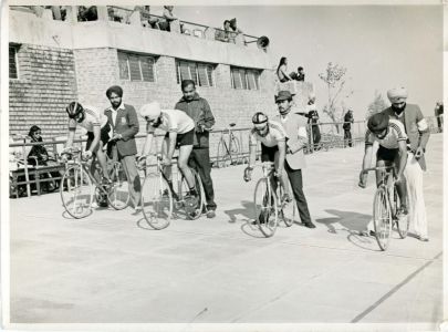 Gold Medal Winner, All India Inter University Cycling Competition (Kang Second From the Left), Punjab, 1984.  Courtesy of the Kang Family.
