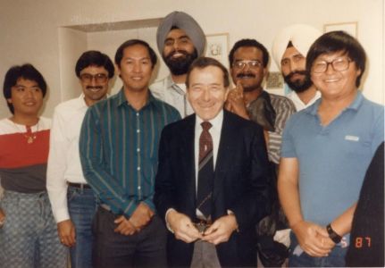 Group Photo with Mr. Kaplan While Studying for His Medical Exam, Palo Alto, CA, 1987. Courtesy of the Kang Family.