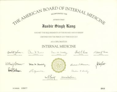 American Board of Internal Medicine.  Courtesy of the Kang Family.