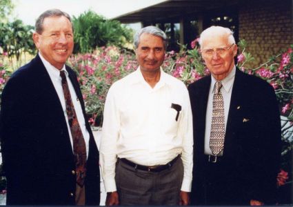 Director General, Gurdev Khush, Norman Borlaug.  Courtesy of the Khush Family.