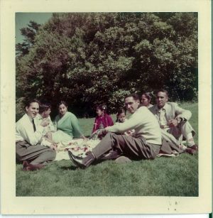Tumber Family with Asian-Indian Students, Picnic, Golden Gate Park, Late 1950s