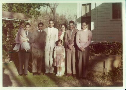 Tumber Family with Asian-Indian Students, Winship Road, Yuba City, 1958