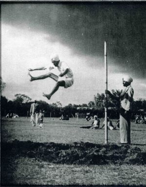 Mehar Singh Tumber Competing in a High Jump Competition, Nairobi, Kenya, Africa, 1940s