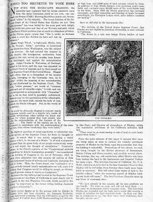 "Hindus Too Brunette to Vote Here" Article, 1923