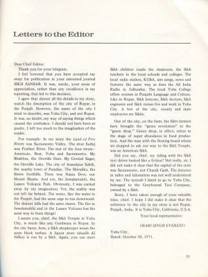 Hari Singh Everest, "Letters to the Editor," Sikh Sansar, August 1972.  Courtesy of the Everest Family.