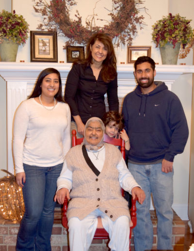 Harbhajan with family (left to right) Amrita Singh, Sukhbind (Suky) Singh, and Shaun Singh, Thanksgiving, Yuba City, 2016.